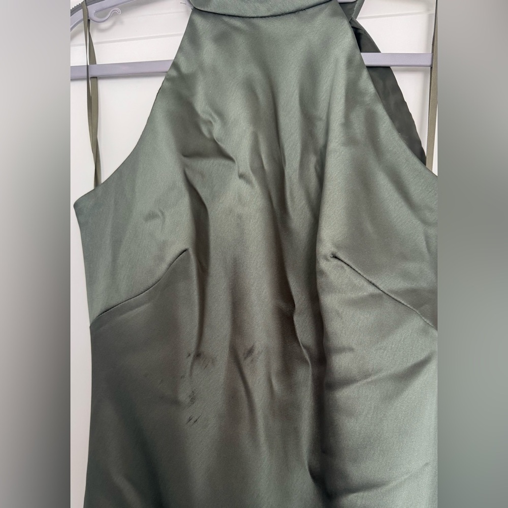 NEW AQUA Olive Green Halter Sleeveless Satin Gown - Size 2 - Picture 12 of 12